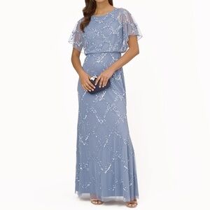 Adrianna Papell -  Beaded Blouson Gown With Flutter Sleeves